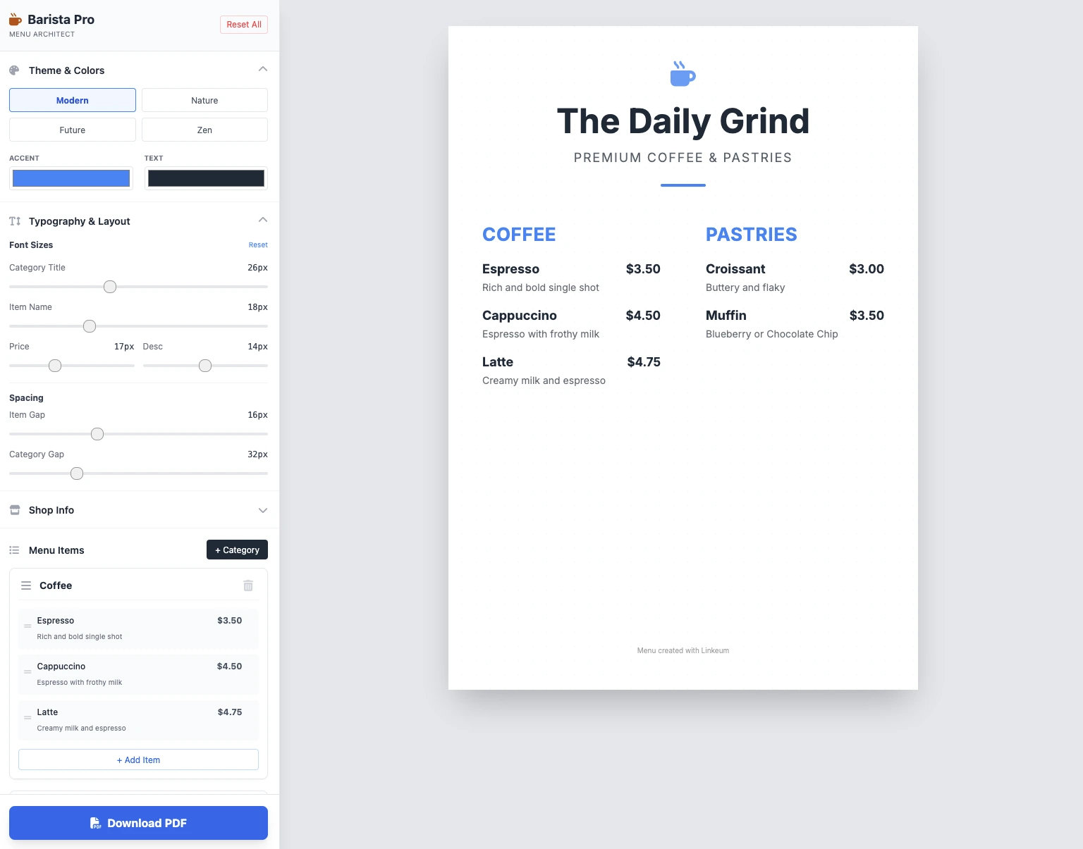 Barista Designer - After second prompt - Control panels